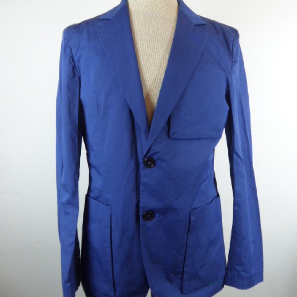 Umit Benan blue Silk cotton blazer jacket Italy i48 38r